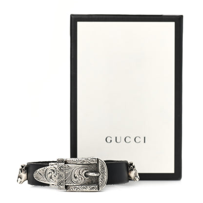 Gucci Sterling Silver Leather Anger Forest Bulls Head Bracelet 5 of 5