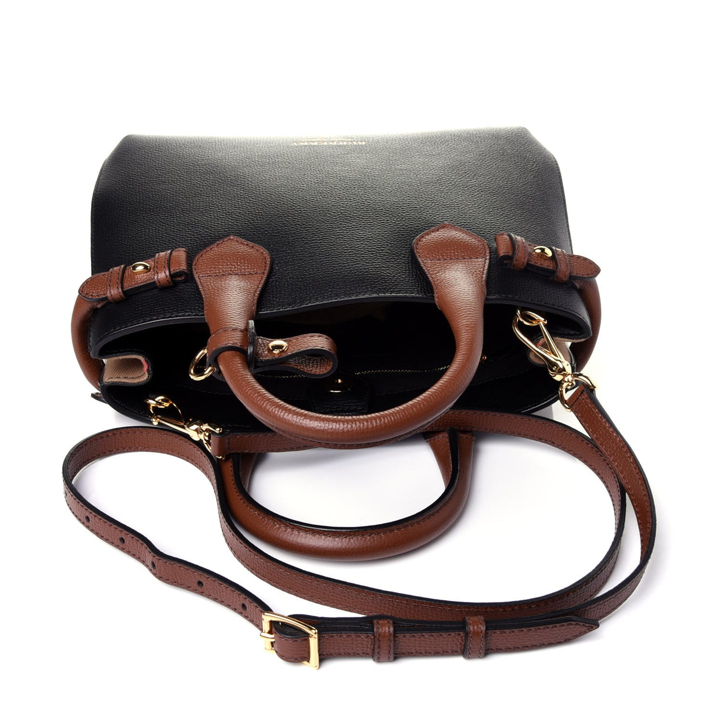 Derby Calfskin House Check Small Bi-Color Banner Tote Black Tan