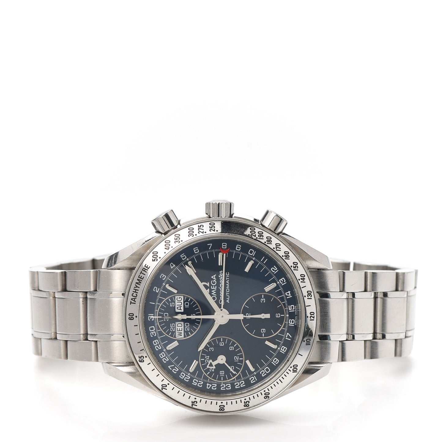 Stainless Steel 39mm Speedmaster Triple Calendar Chronograph Automatic Watch Blue 3523.80