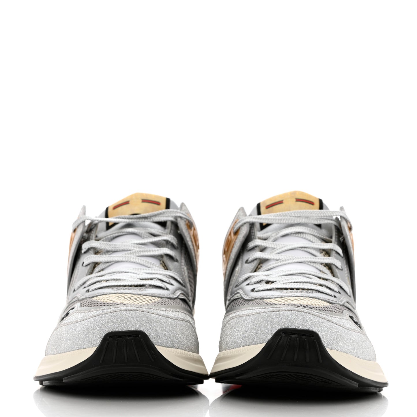 Metallic Calfskin Glitter Mesh Mens Ultrapace Sneakers 6.5 Silver White