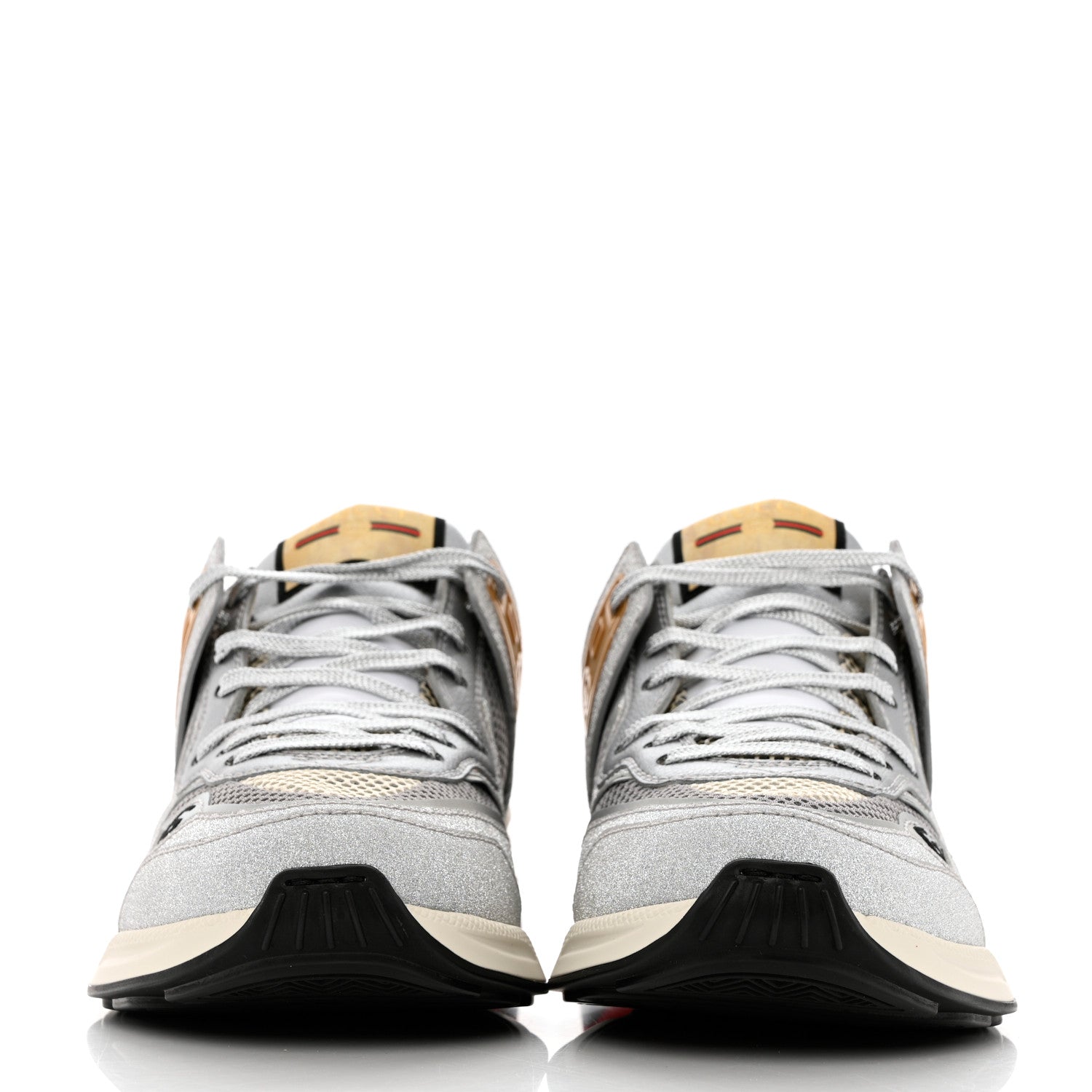 Gucci Metallic Calfskin Glitter Mesh Mens Ultrapace Sneakers 6.5 Silver White 2 of 7