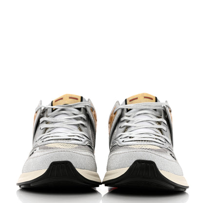 Gucci Metallic Calfskin Glitter Mesh Mens Ultrapace Sneakers 6.5 Silver White 2 of 7