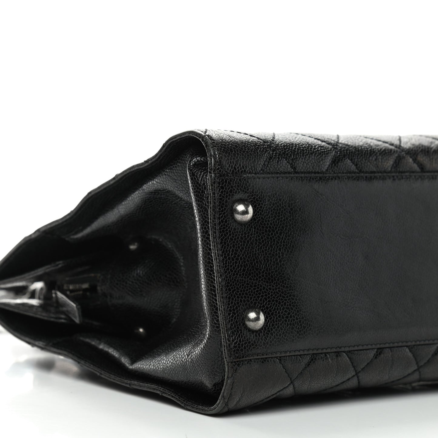 Crumpled Grained Calfskin Quilted CC Crave Tote Black