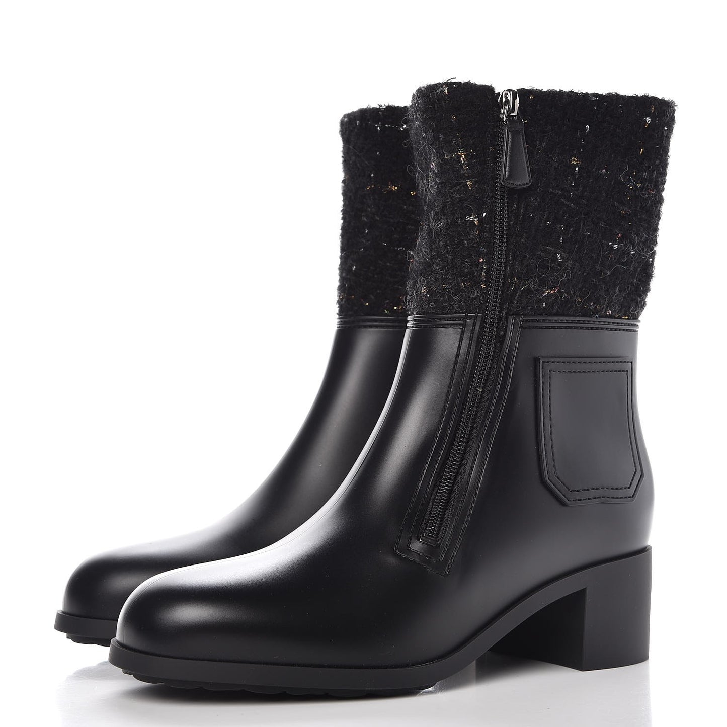 PVC Tweed High Boots 41 Black