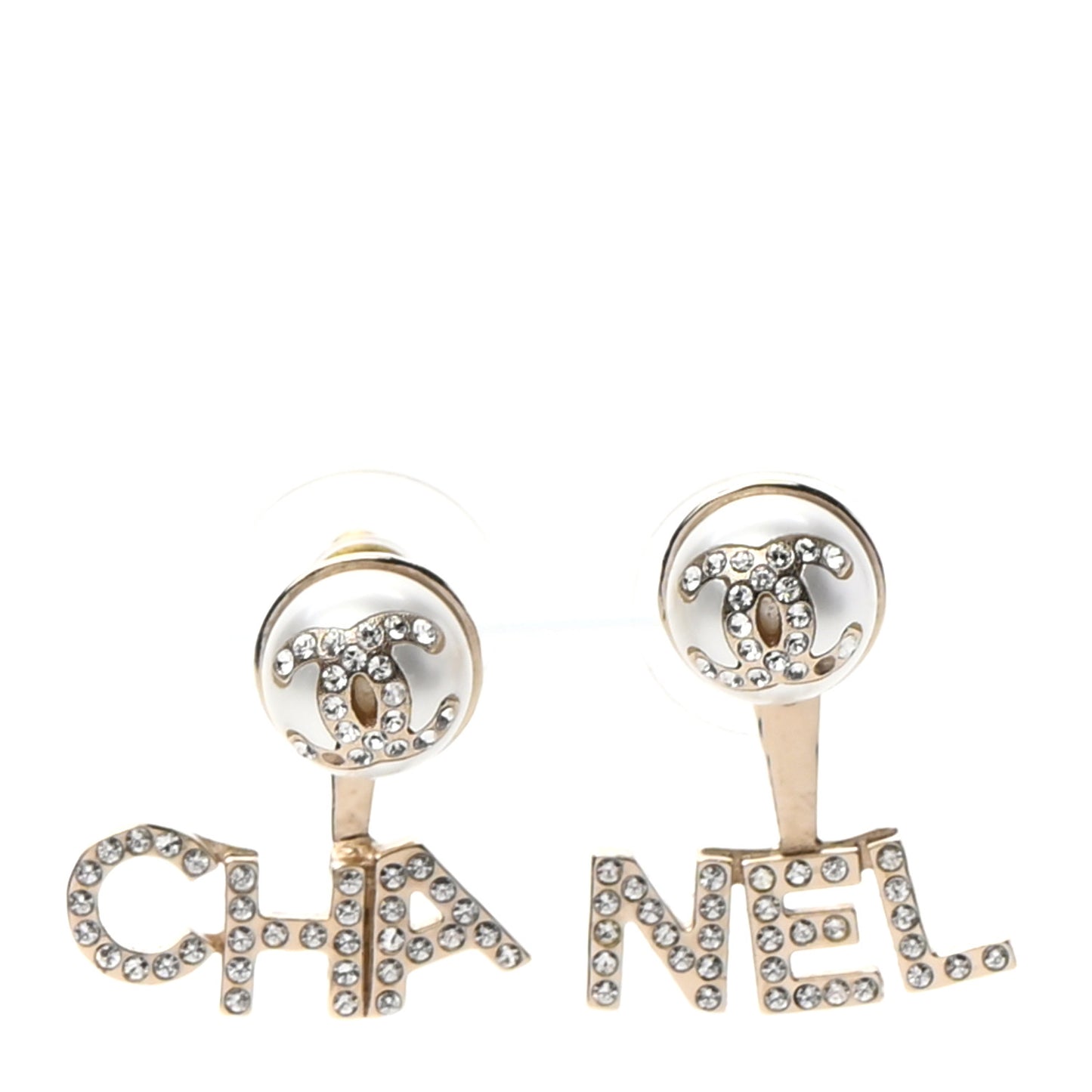Pearl Crystal Logo Earrings Gold Pearly White
