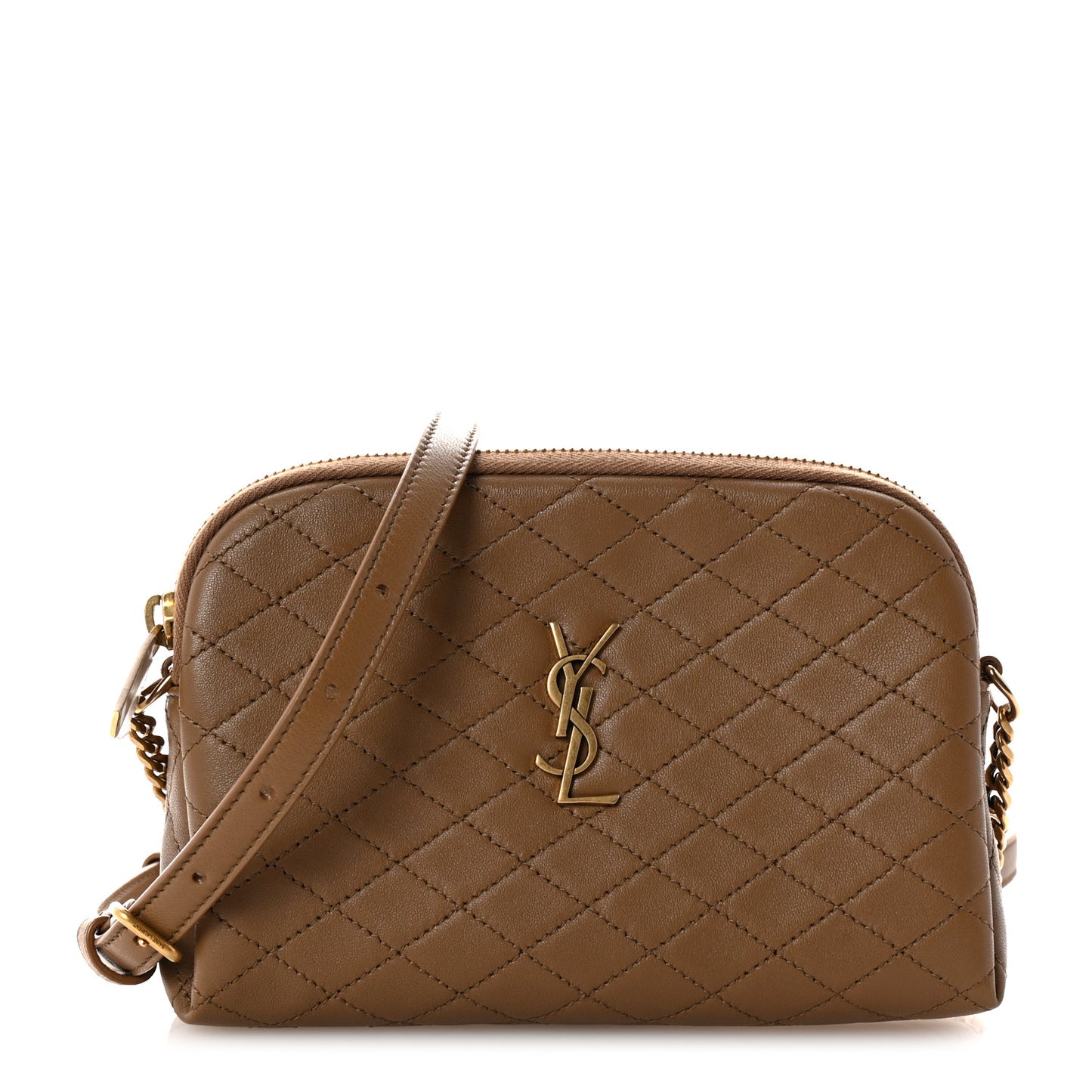 Lambskin Quilted Gaby Zipped Pouch Dark Cork