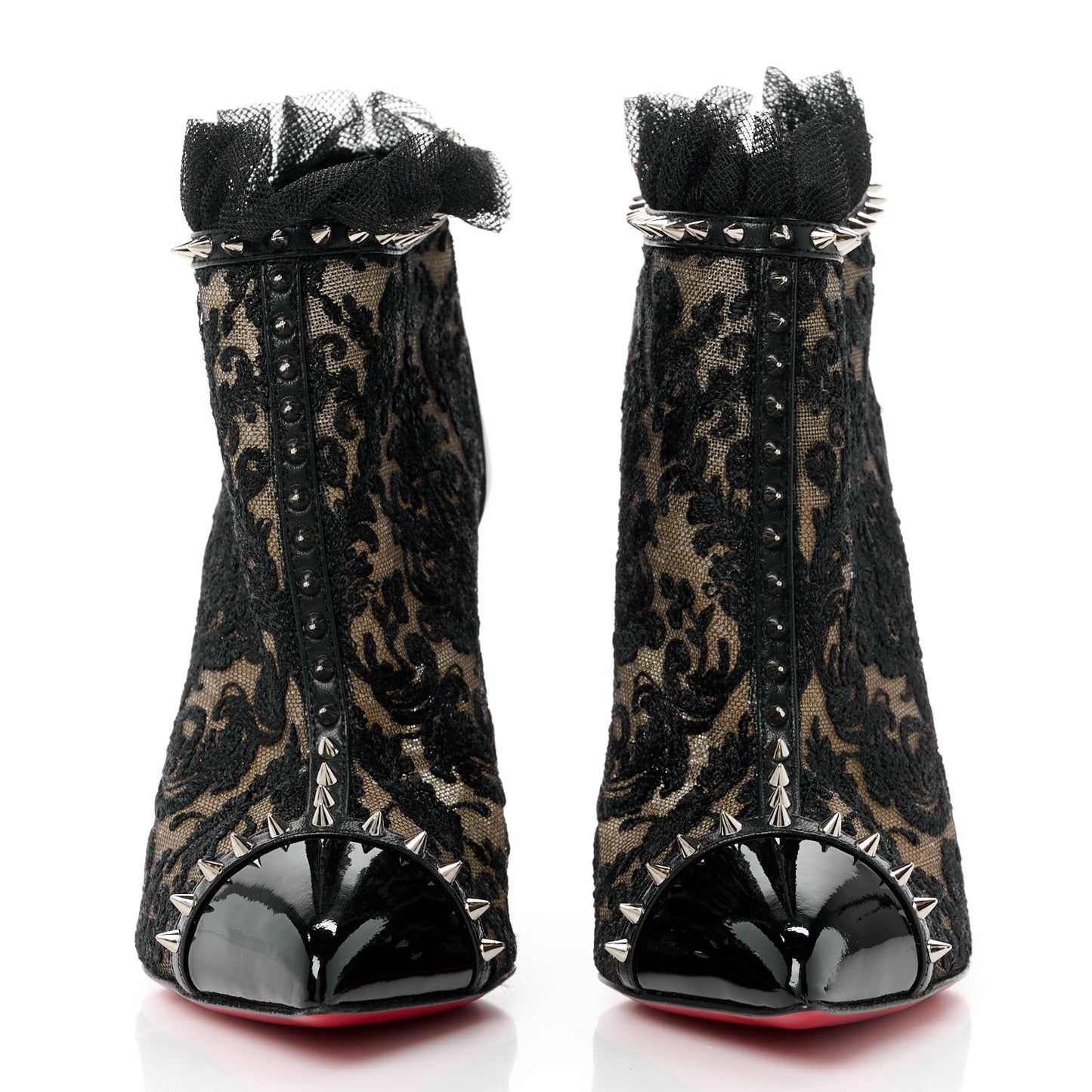 CHRISTIAN LOUBOUTIN Lace Studded Pigalle 100 Booties 36 Black