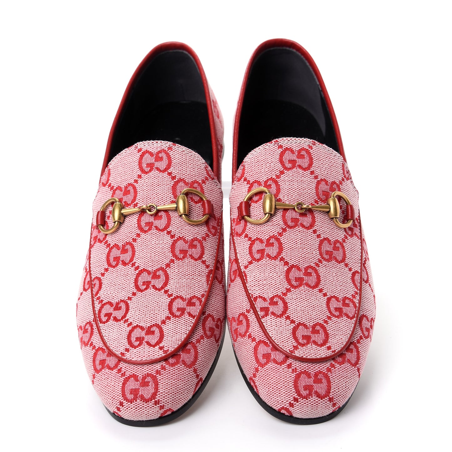 Canvas GG Monogram Horsebit Womens Jordaan Loafers 36 Gardenia Hibiscus Red