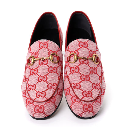 Gucci Canvas GG Monogram Horsebit Womens Jordaan Loafers 36 Gardenia Hibiscus Red 5 of 11