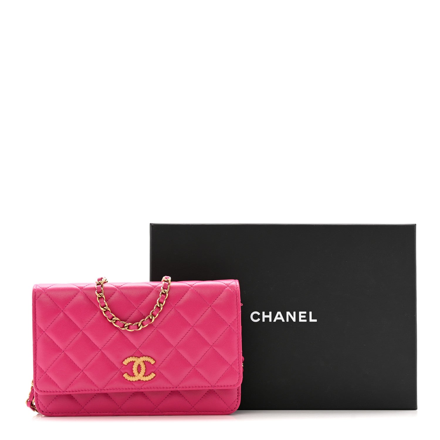 Chanel Lambskin Quilted Studded CC Wallet On Chain WOC Dark Pink 15 of 15