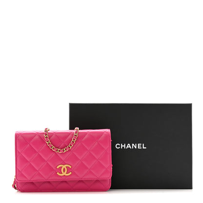 Chanel Lambskin Quilted Studded CC Wallet On Chain WOC Dark Pink 15 of 15