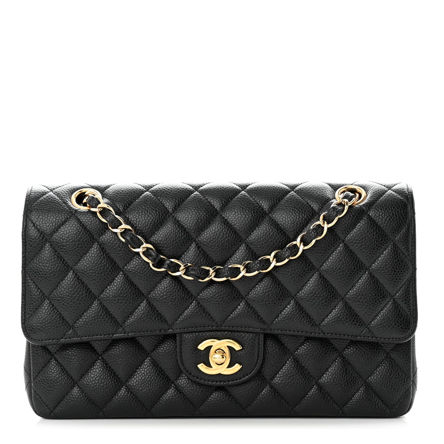 Caviar Quilted Medium Double Flap Black
