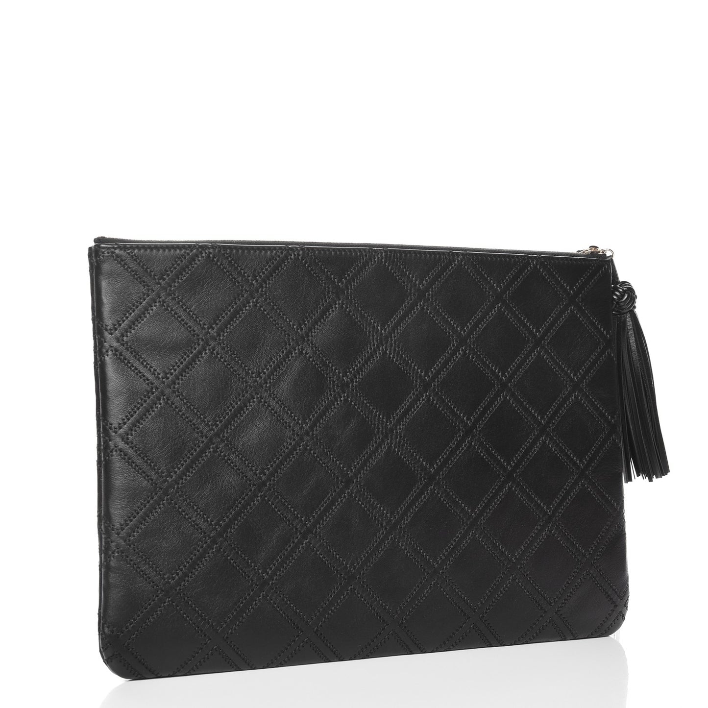 Calfskin Quilted Tassel CC Cosmetic Case Black