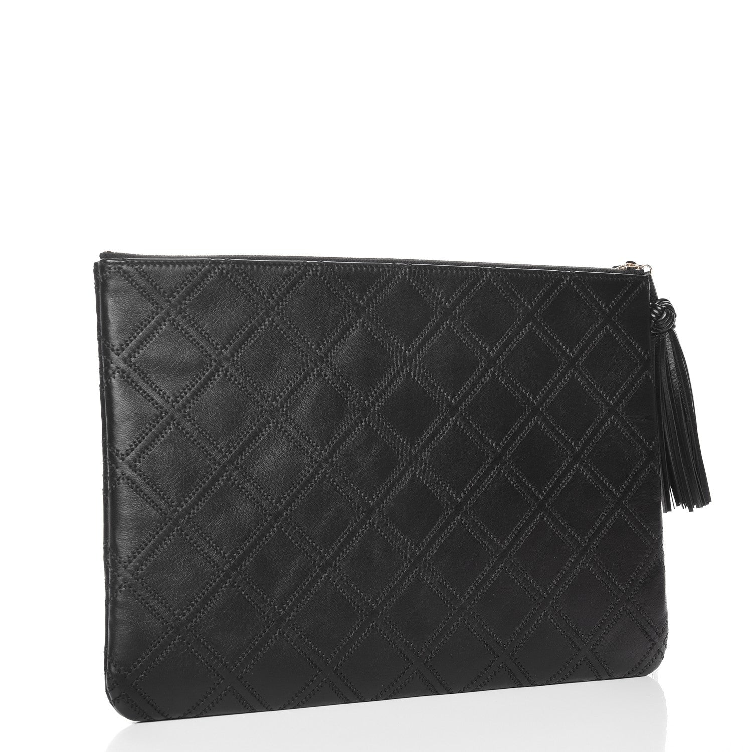 Chanel Calfskin Quilted Tassel CC Cosmetic Case Black 3 of 8