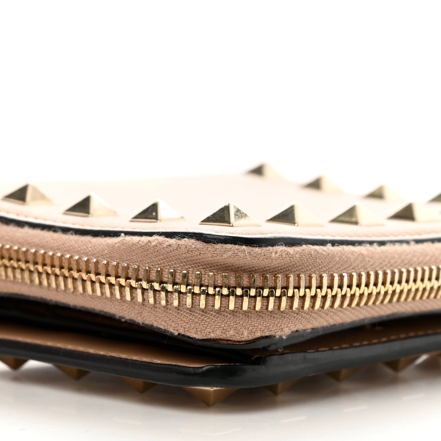 Valentino Garavani Calfskin Rockstud Compact Zip Around Wallet Camel Rose 9 of 11