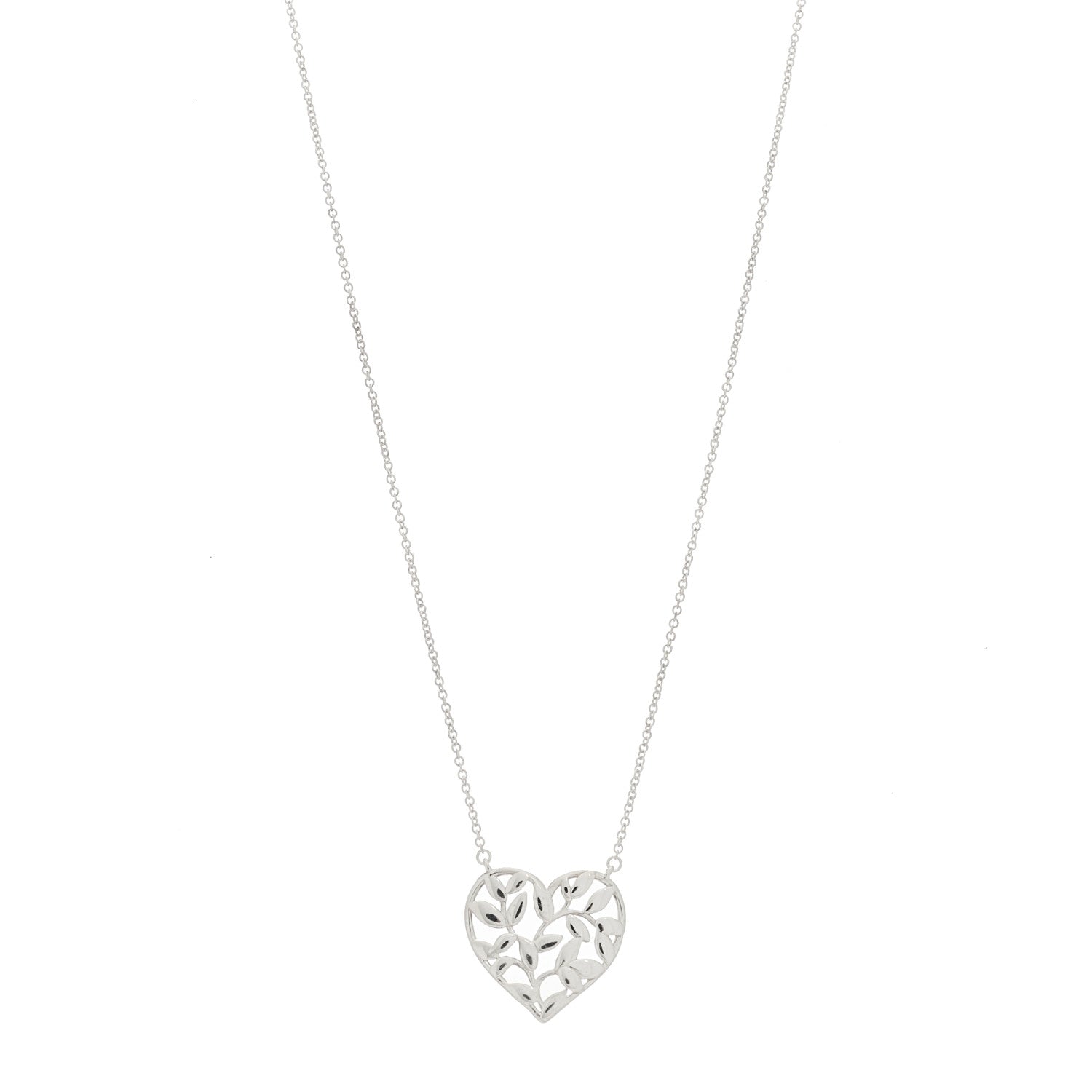 Tiffany Sterling Silver Paloma Picasso Olive Leaf Heart Pendant Necklace 1 of 5