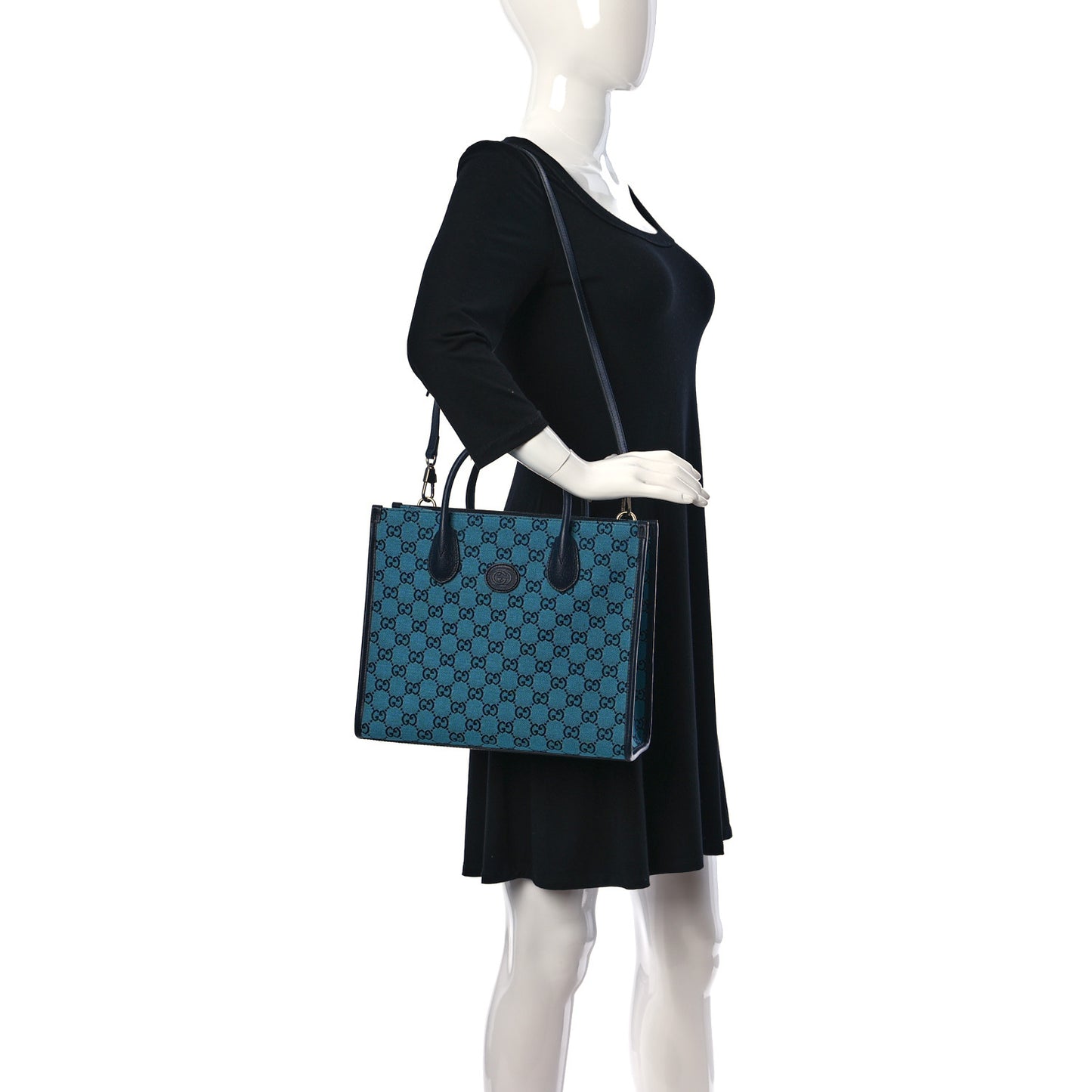 Monogram Multicolor Textured Dollar Calfskin Small Retro Interlocking G Tote Bag Light Blue