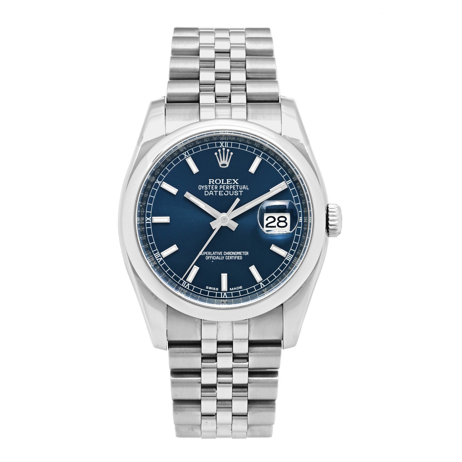Rolex Stainless Steel 36mm Oyster Perpetual Datejust Watch Blue 116200 1 of 4