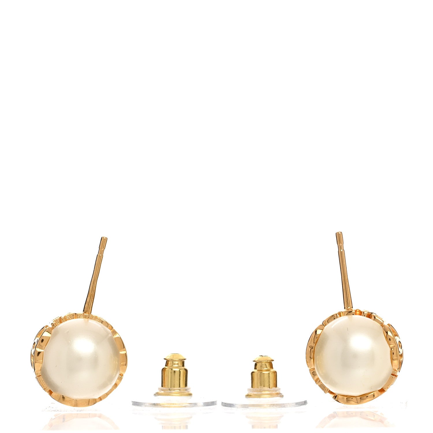 Chanel Pearl Metal CC Logo Round Earrings White Gold 3 of 4