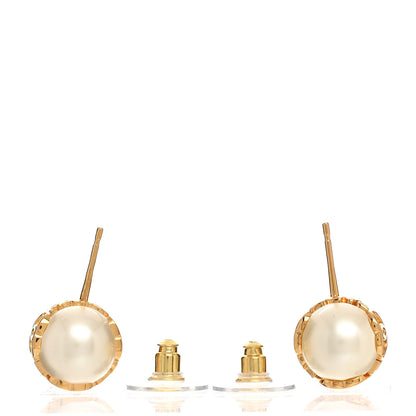 Chanel Pearl Metal CC Logo Round Earrings White Gold 3 of 4