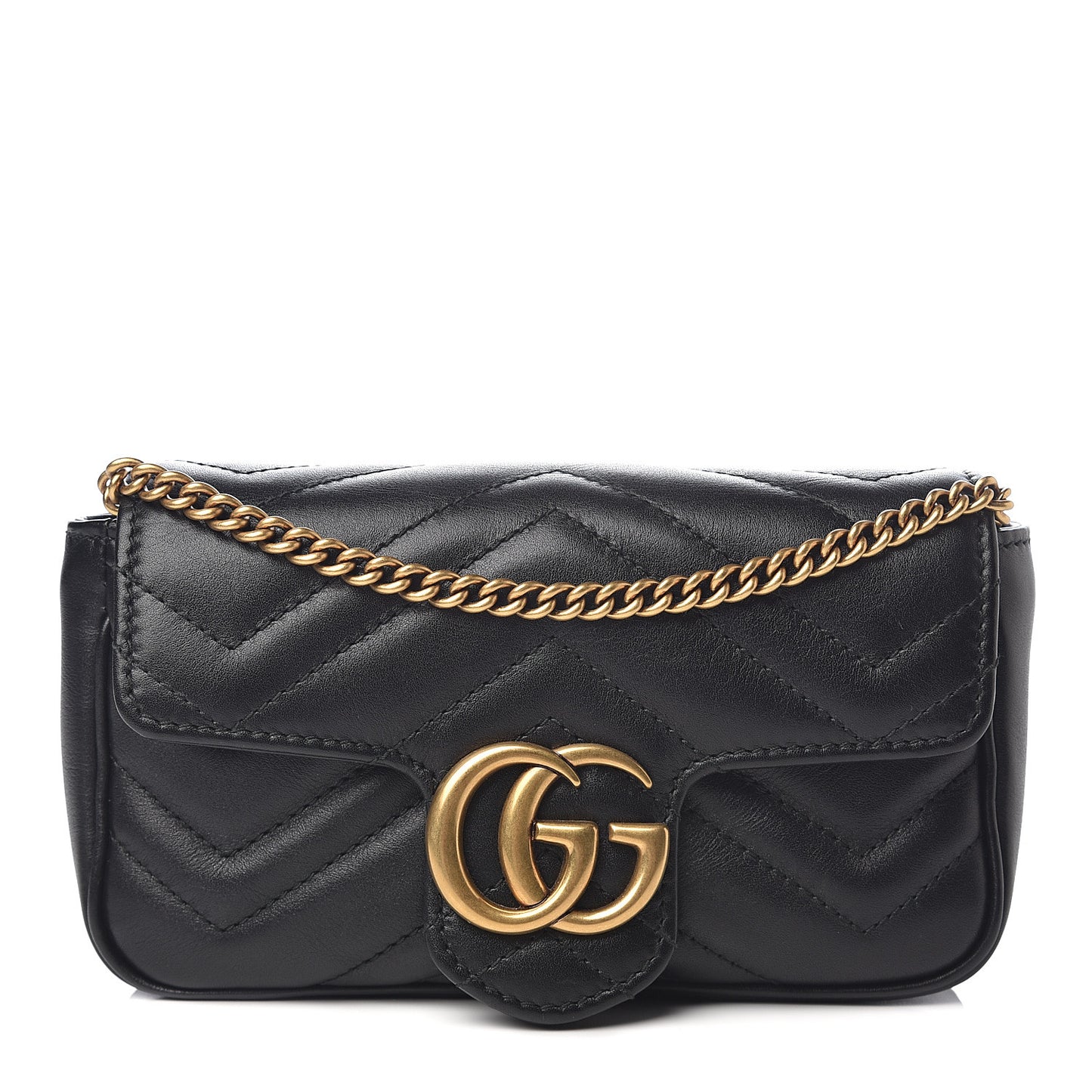 Calfskin Matelasse Super Mini GG Marmont Shoulder Bag Black