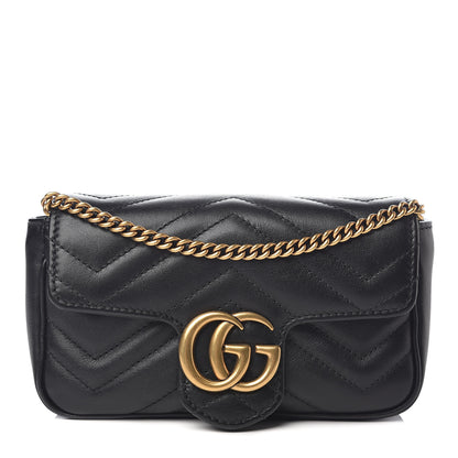 Gucci Calfskin Matelasse Super Mini GG Marmont Shoulder Bag Black 1 of 9