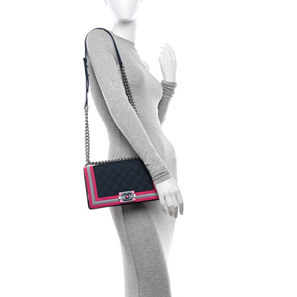 Chanel Canvas Quilted Medium Fluo Boy Flap Dark Navy Fuchsia Grey 2 of 11
