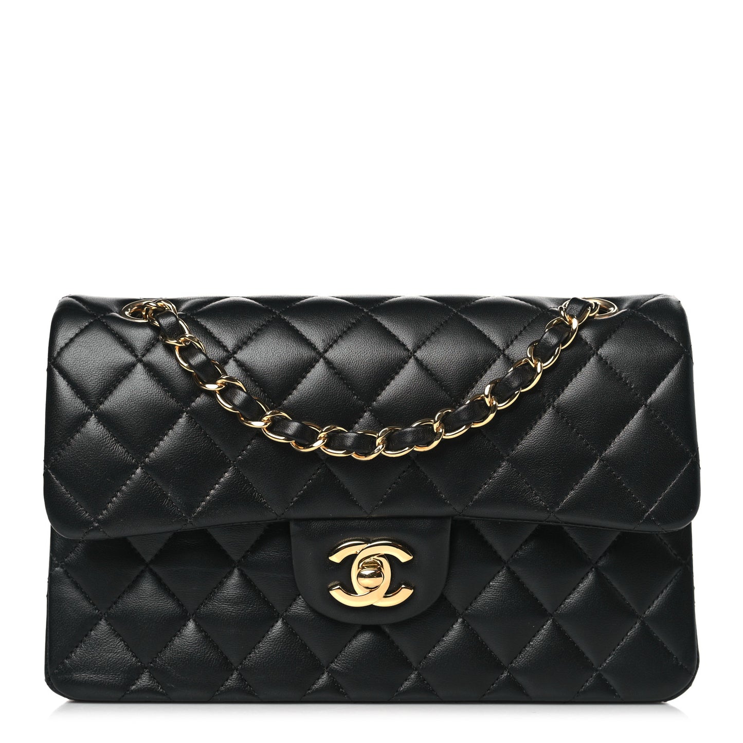 Lambskin Quilted Small Double Flap Black