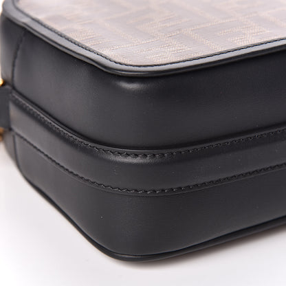 Fendi Glazed Fabric Vitello Century FF 1974 Stamp Patch Camera Case Mogano Panna Black 5 of 12