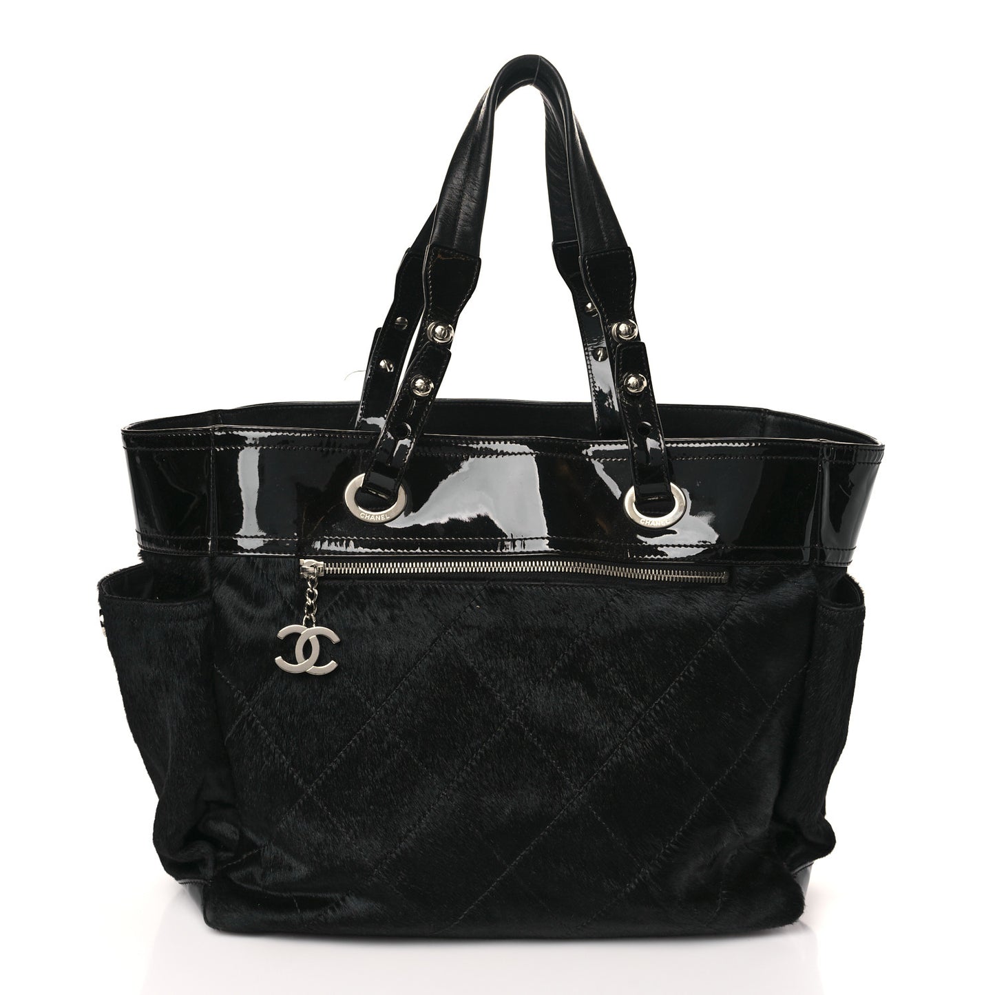 Patent Pony Hair Quilted Paris Biarritz Tote Black