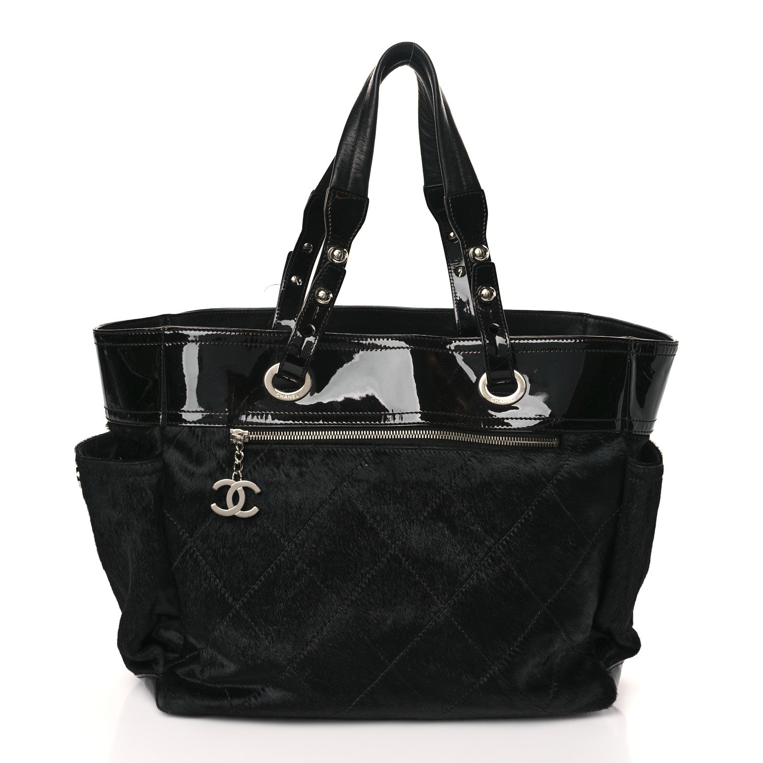 Chanel Patent Pony Hair Quilted Paris Biarritz Tote Black 2 of 10