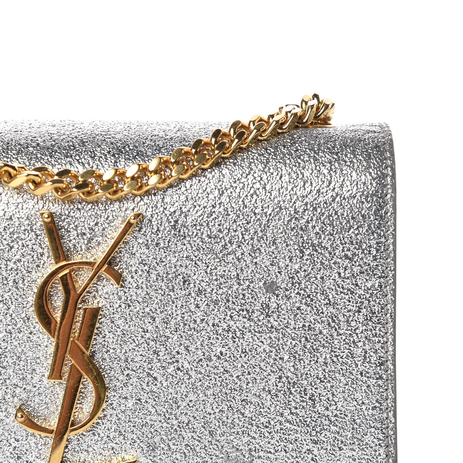 Saint Laurent Metallic Calfskin Small Classic Monogram Kate Satchel Pale Gold 13 of 18
