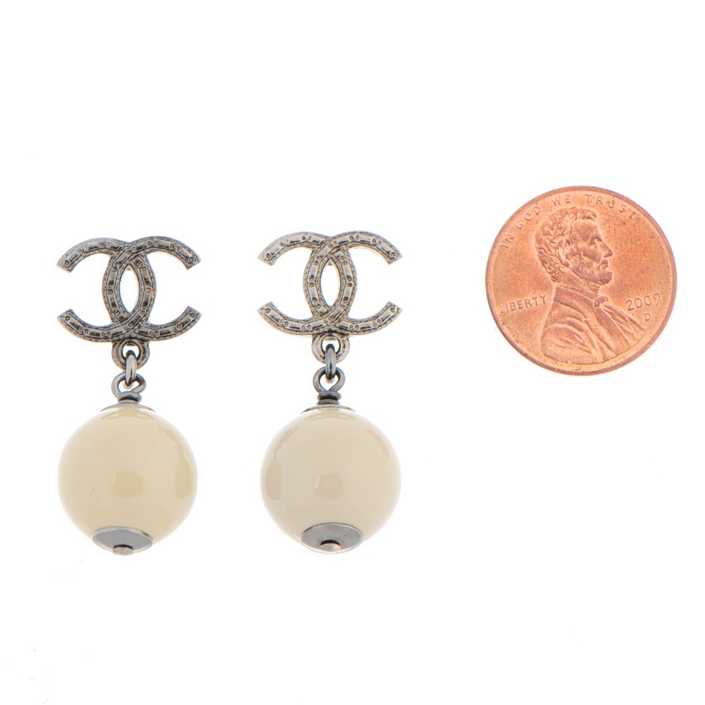 Ruthenium CC Bead Drop Earrings Light Green