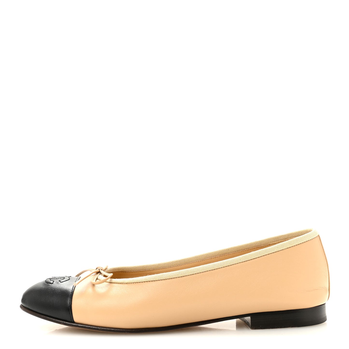 Lambskin Cap Toe CC Ballerina Flats 37.5 Beige Black
