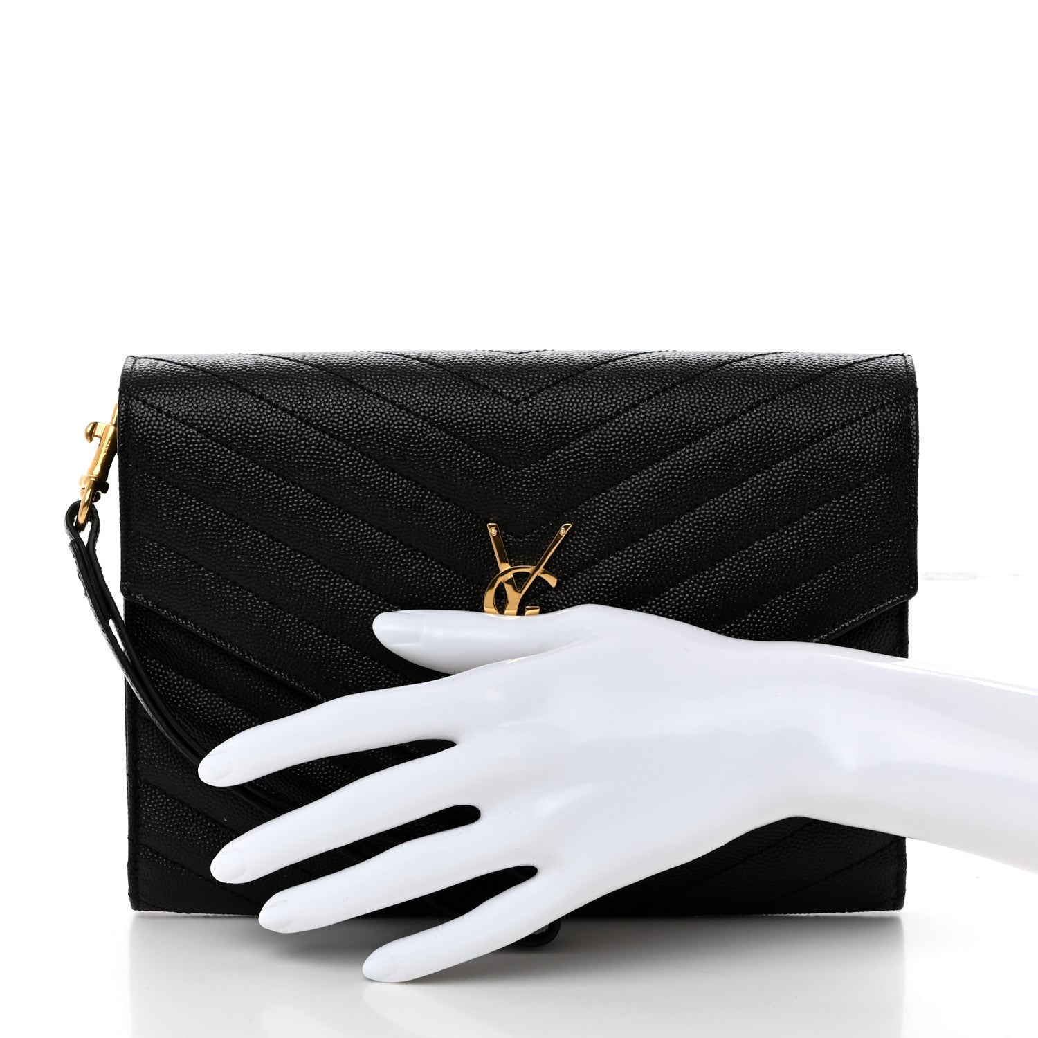 Saint Laurent Grain De Poudre Matelasse Chevron Monogram Envelope Clutch Black 2 of 8