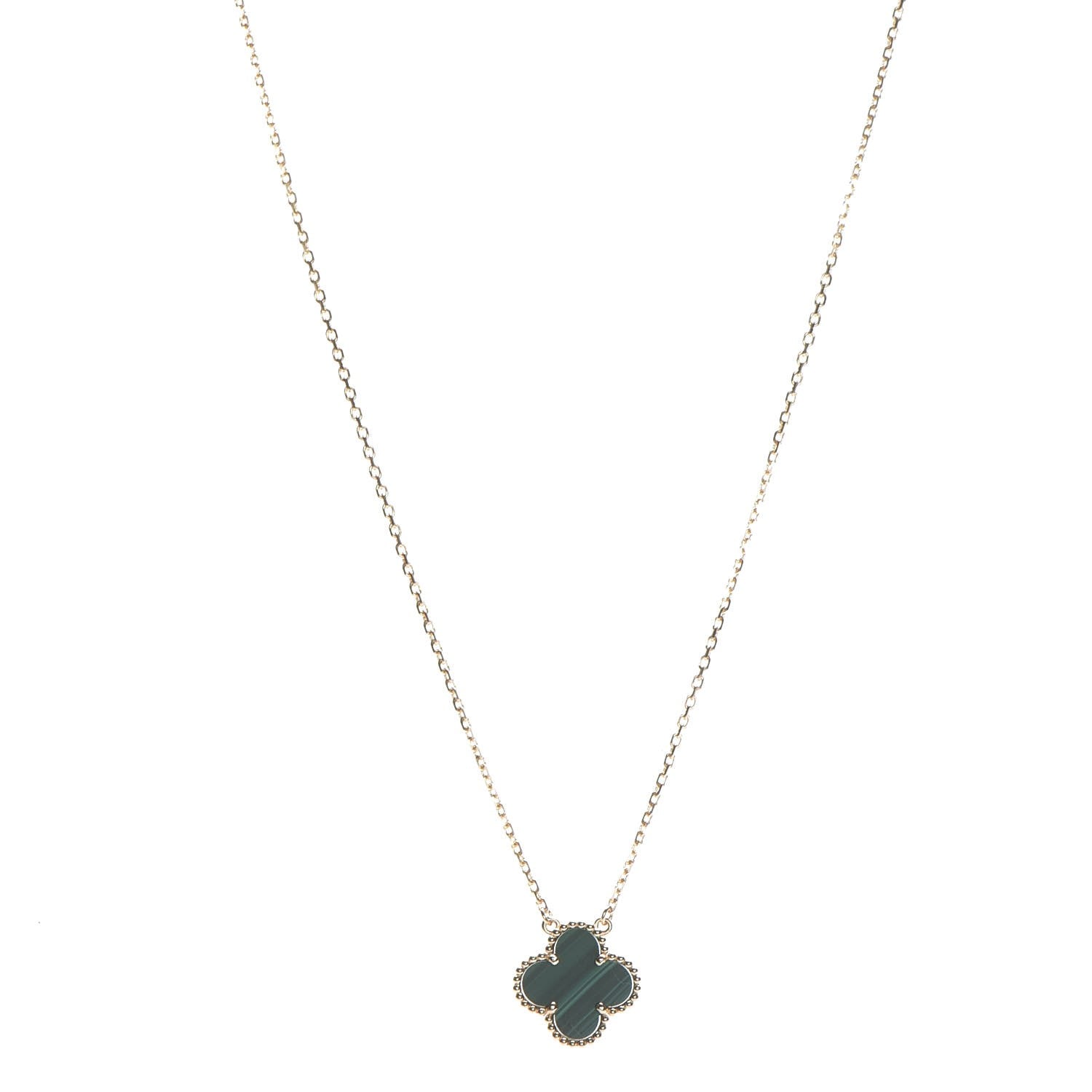 Van Cleef & Arpels 18K Yellow Gold Malachite Vintage Alhambra Pendant Necklace 1 of 9