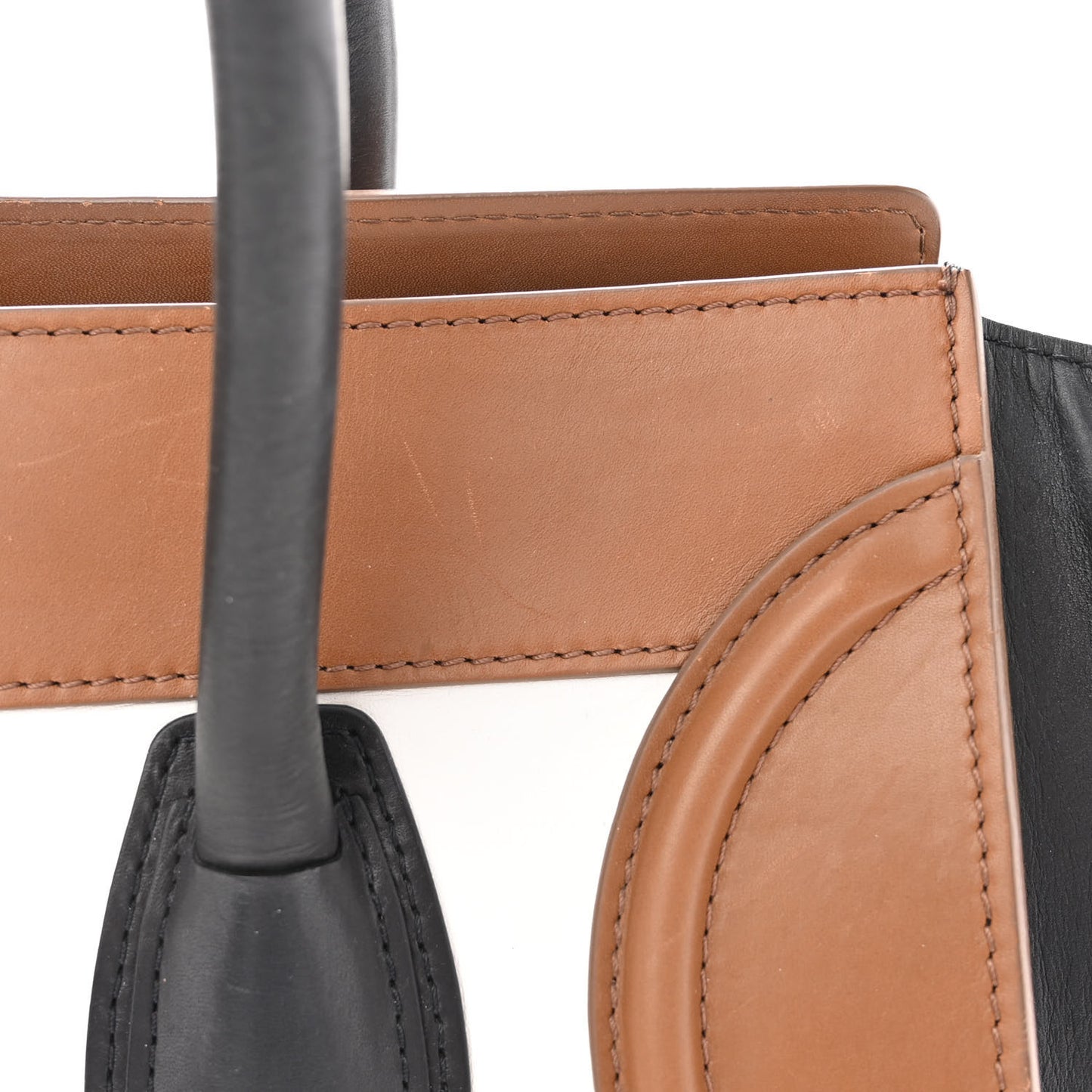 Satin Calfskin Mini Tri-Color Luggage White Brown