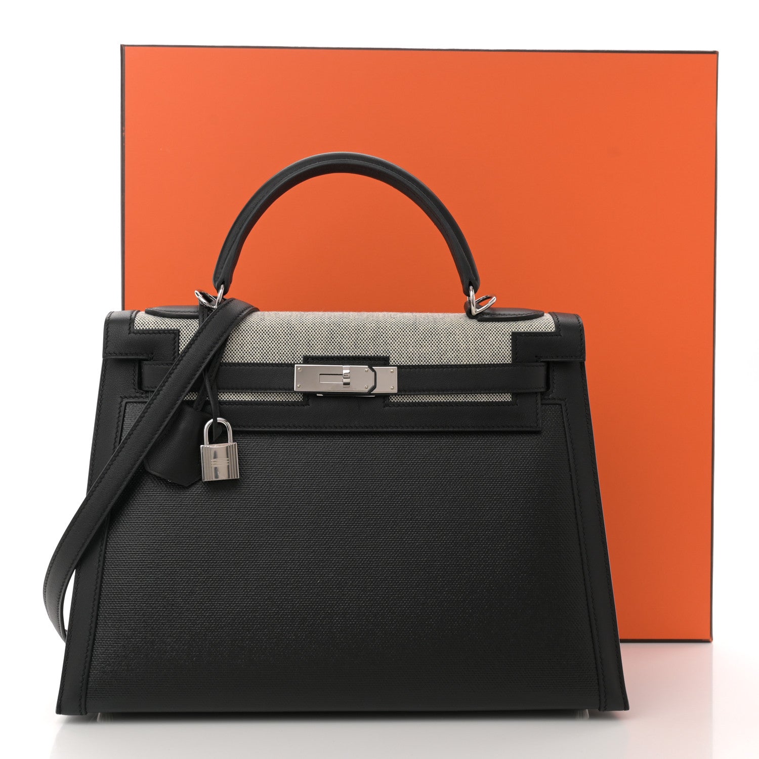 Hermes Berline Toile Swift Kelly Sellier 32 Black Ecru 12 of 12