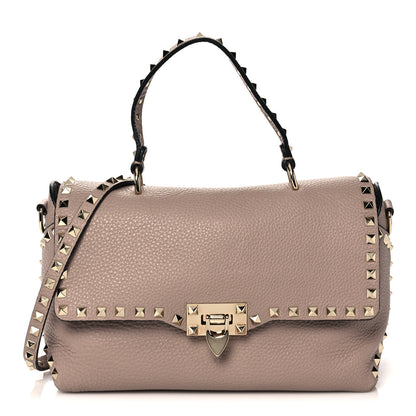 Valentino Garavani Pebbled Calfskin Rockstud Single Handle Flap Bag Poudre 1 of 12