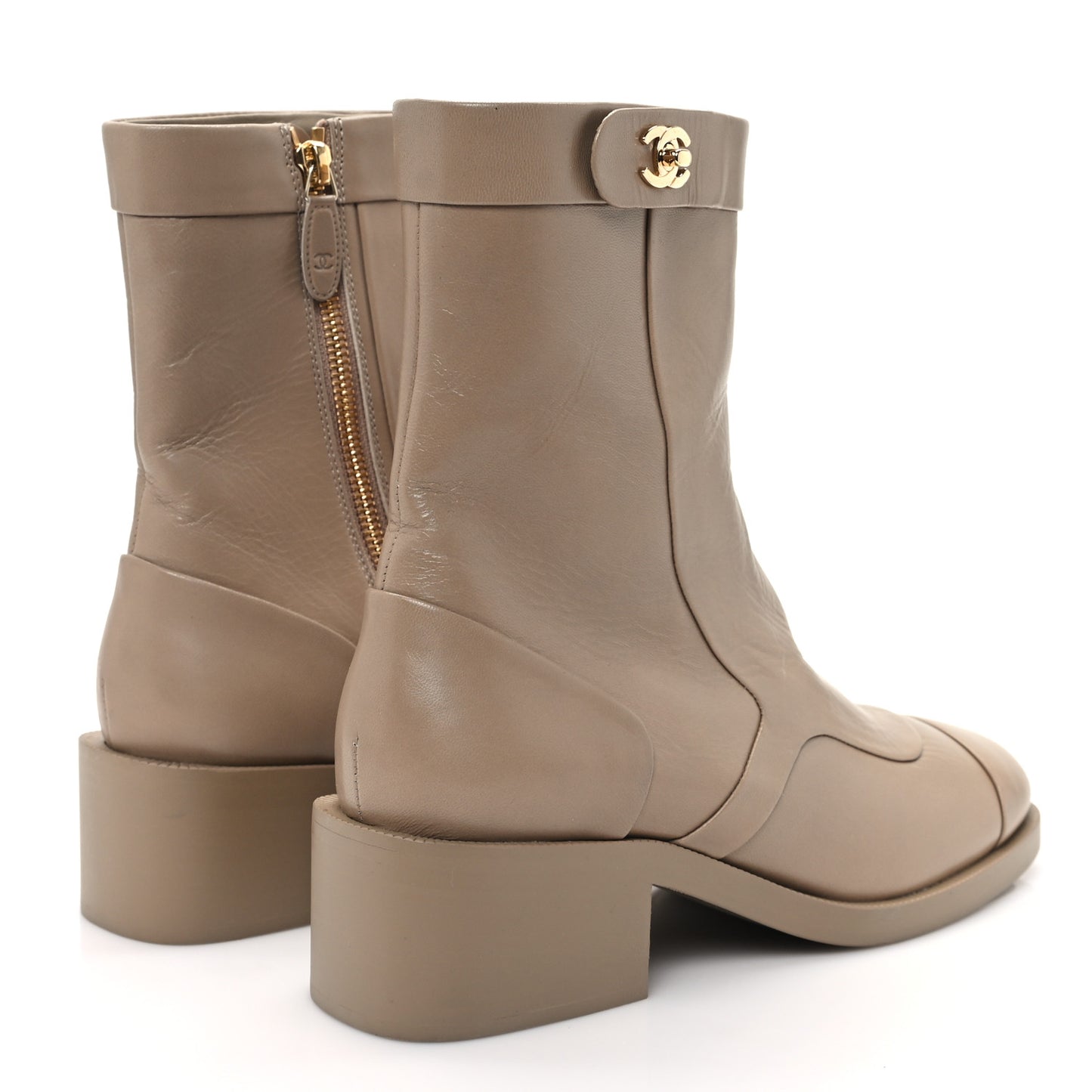 Shiny Goatskin Cap Toe Short Boots 38.5 Beige