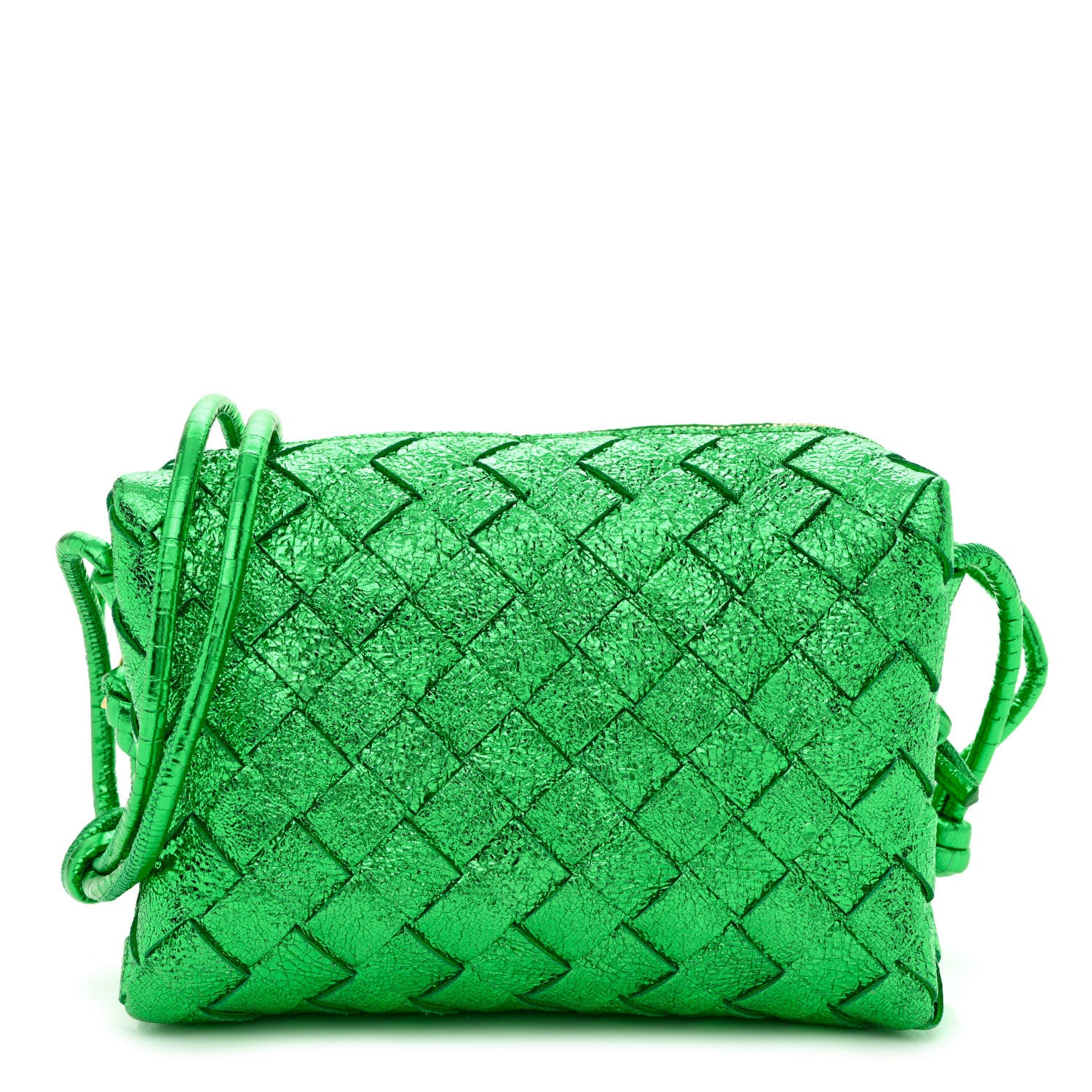 Bottega Veneta Metallic Calfskin Intrecciato Mini Loop Camera Bag Green 1 of 9