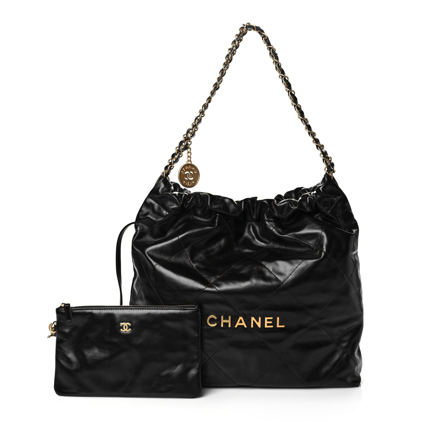 Shiny Calfskin Quilted Chanel 22 Black