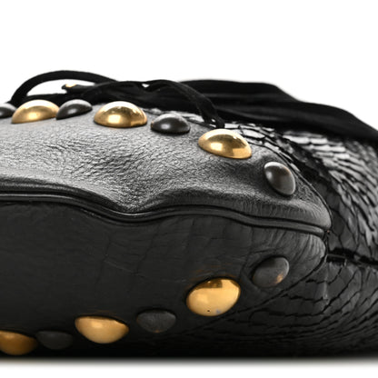 Gucci Suede Snakeskin Fringe Babouska Hobo Black 9 of 11