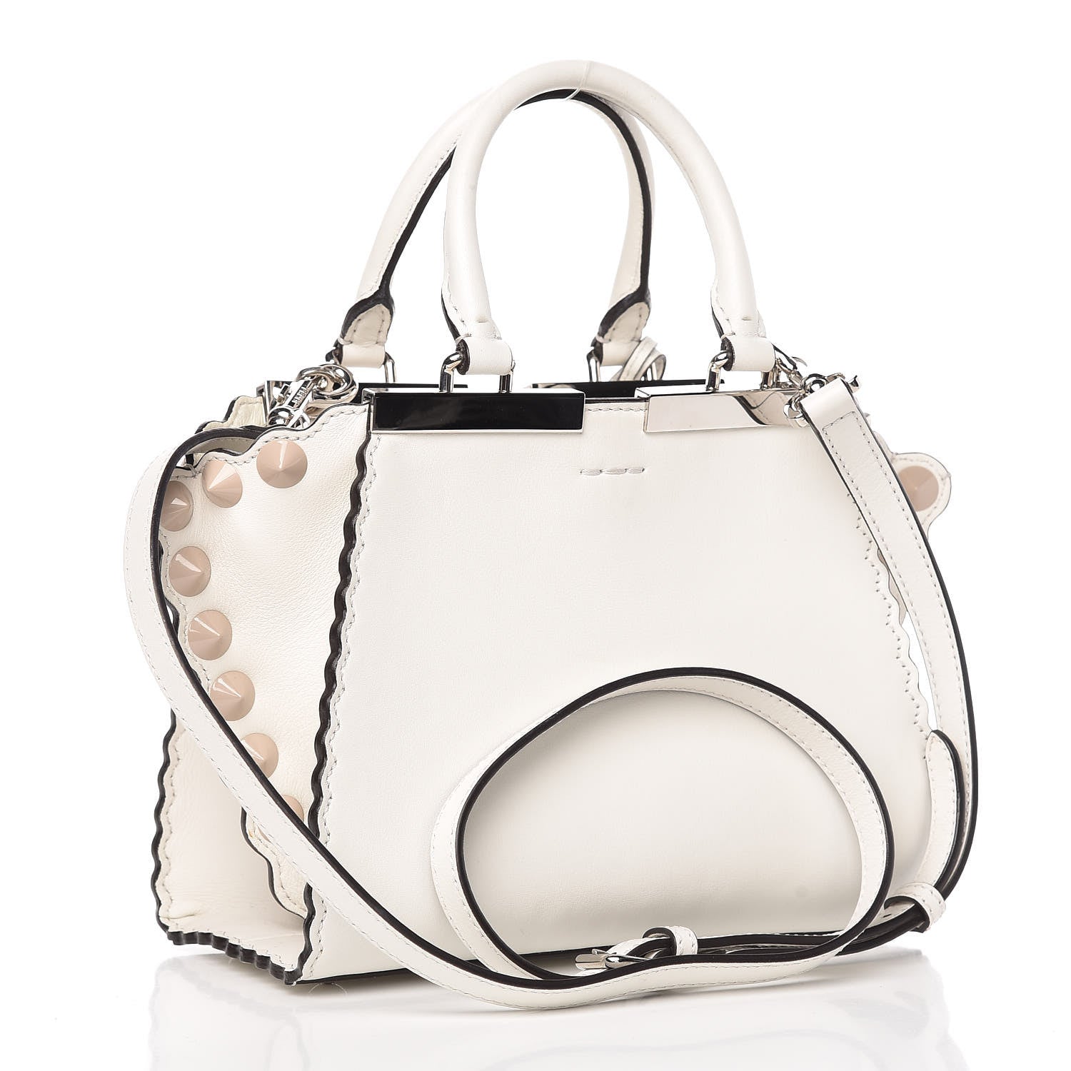 Fendi Vitello Dolce Scalloped Studded Mini 3Jours Tote White Ice Nuvola 4 of 13