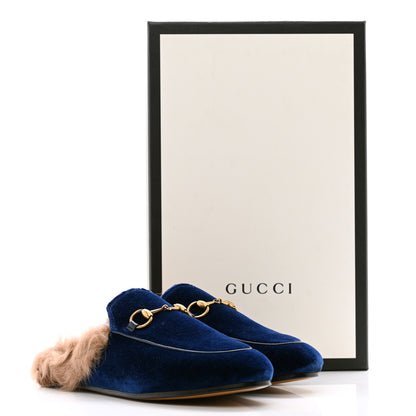 Gucci Velvet Fur Womens Princetown Slippers 36 Cobalt Blue 8 of 8