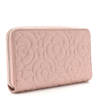 Chanel Caviar Camellia Embossed Medium Zip Around Wallet Light Pink 3 of 11