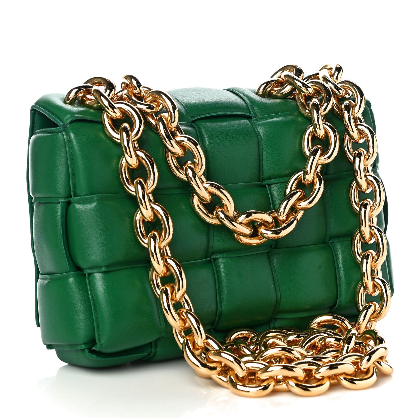 Lambskin Maxi Intreccio Padded Chain Cassette Crossbody Bag Racing Green