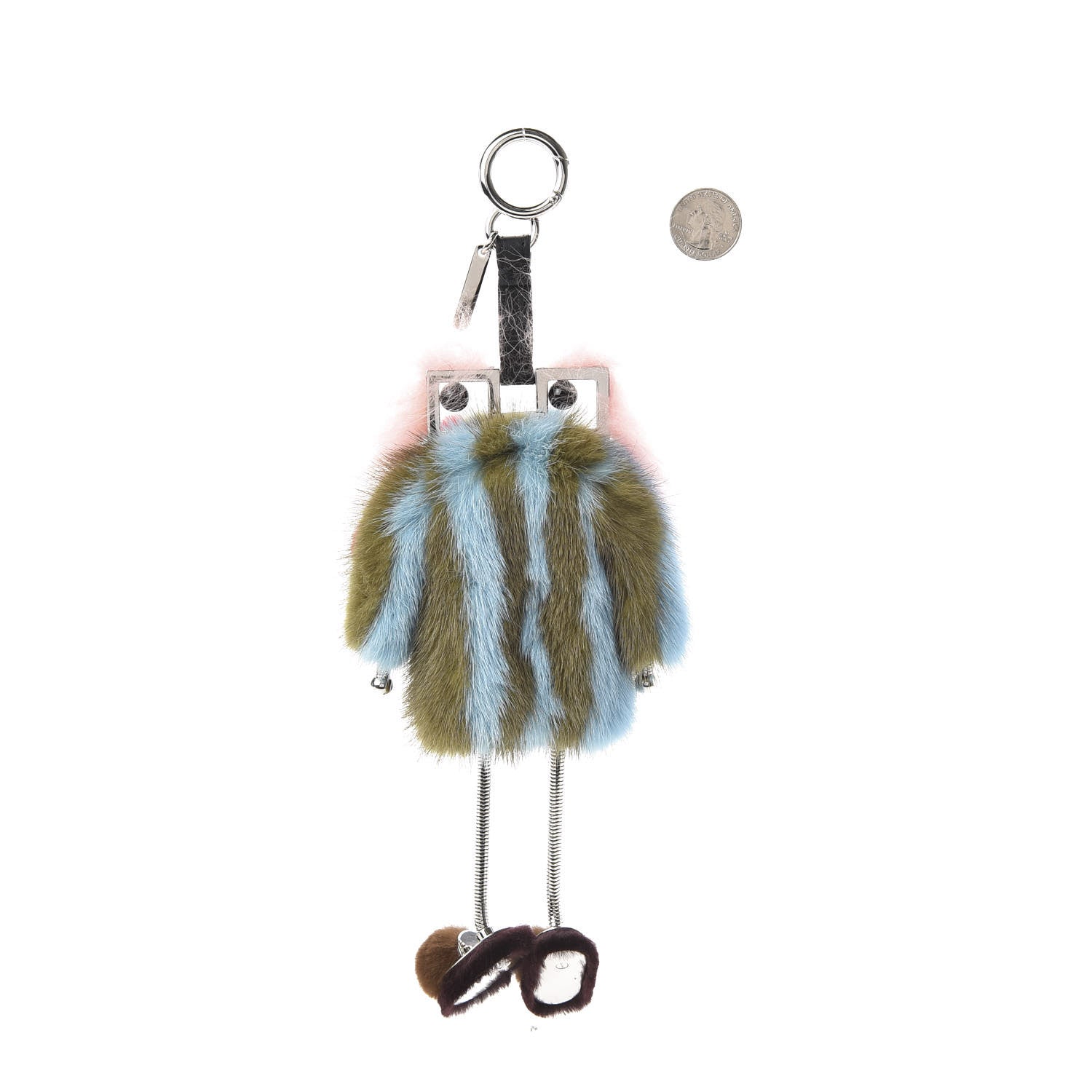 Fendi Calfskin Mink Fox Fur Witches Charm Blue Green 2 of 3