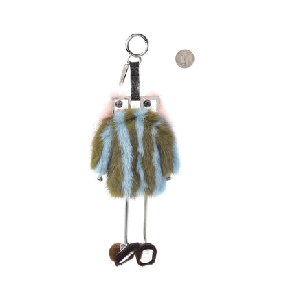 Fendi Calfskin Mink Fox Fur Witches Charm Blue Green 2 of 3