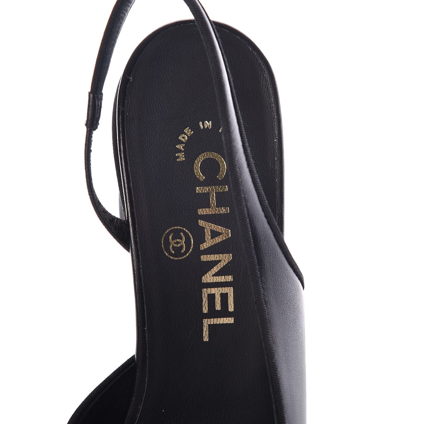 Lambskin Grosgrain Pearl Cap Toe CC Slingback Pumps 36.5 Black